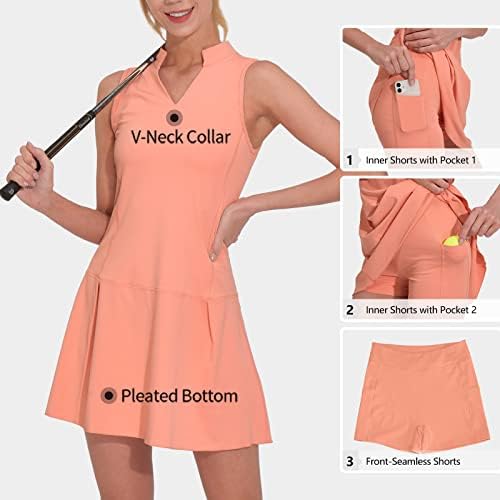 M Moteepi Athletic Workout Haljina za žene bez rukava Ženska golf haljina Tenis sa šargama i džepovima