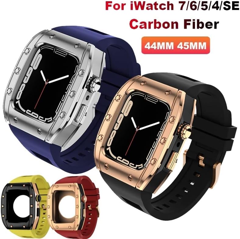 Narukvica od luksuznog modifikacije za modifikaciju za Apple Watch 45mm 44mm Gumeni remen + futrola za Apple Watch seriju 8 7 6 5