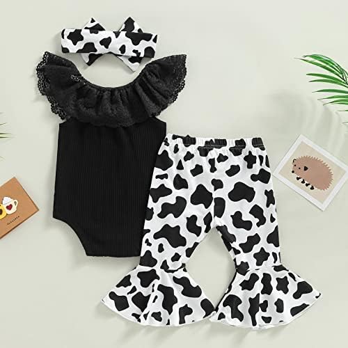 Western Baby Girl Device Odjeća za donje novine od čipke bez rukava s rukavima s kravom zvonom s kablorom za glavu 3pcs set outfit