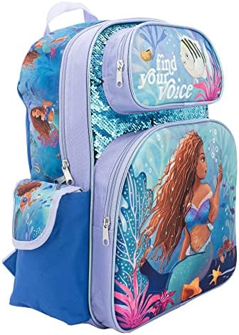 Disney Mala sirena filmski ruksak, djevojčice torba za knjige s podesivim naramenicama & podstavljena leđa, 16 Flip Sequin Školska