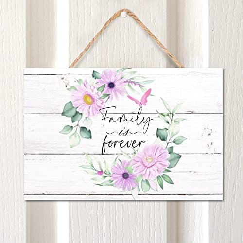 Porodica je zauvek ploča za drvo 8x12in Vodeni kolor cvjetni venac za ručno izrađen drveni znak vjenčani poklon ideja francuski chic
