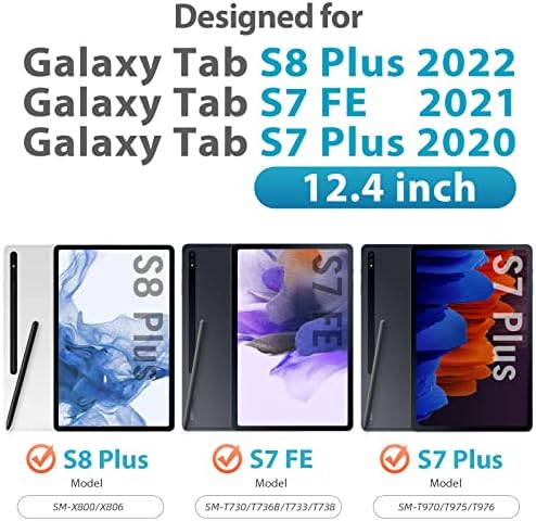 HXCASEAC za Galaxy Tab S7 FE / S8 Plus / S7 Plus 5G Case 12,4 inča sa zaštitnim ekranom / Držač olovke / 360 rotirajućih kaiševa,