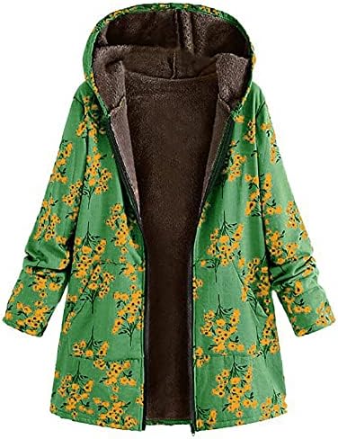UOFOCO Ženska zimska nadogradnja Plus tiskana zgušnjava zagrejana jakna s kapuljačom Flannel Fleece puffer jakne za žene