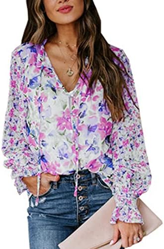 Prdecexlu gumb Bluza Žene najmekše tanke tiskane košulje dugih rukava Ležerne prilike plus veličina V izrez ljeto