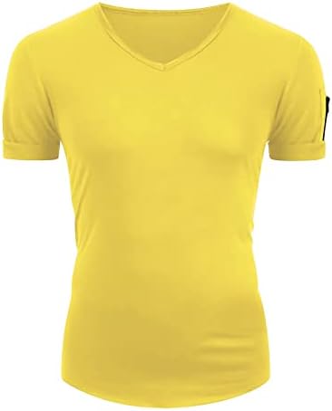 Muški V-izrez elastične čvrste boje kratkih rukava Basic Jednostavne majice za dno The Casual Slim Pulover majice vrh