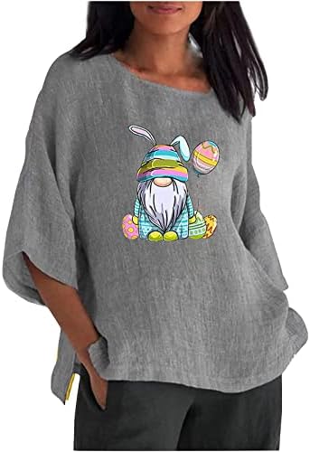 Uskršnje majice za žene GNOME Uskrsna majica smiješna Uskršnja gnome jaja majica casual pamuk i posteljina 3/4 vrhova rukava