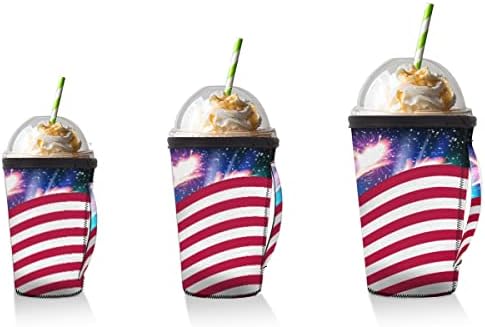 Američka zastava za višekratnu licu za punjenje kafe hladan napitak Kopatibilan je £ ¬FiFreworks čaše za čaše s ručkom za pranje za većinu kafe pića uklapaju se na većinu kafe šalicama za kafu