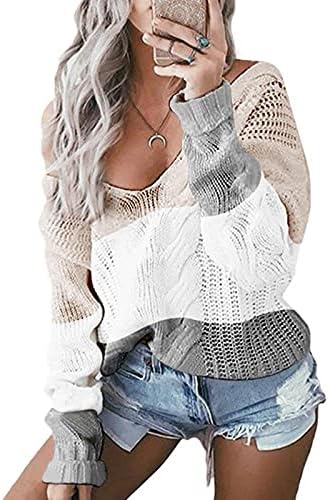 Premeni pulover PIMELU V-izrez za žene, dugi rukav pleteni pulover dugih rukava pulover kabela pletene džempere mekani skakač