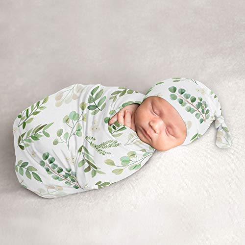 Sweet Jojo dizajn cvjetni list dječji dječak ili djevojke Cocoon i Beanie Hat 2pc set dres Stretch pletene vrećice za spavanje za novorođenčad u nožem za spavanje Sack - zeleni bijeli Botanički šuma