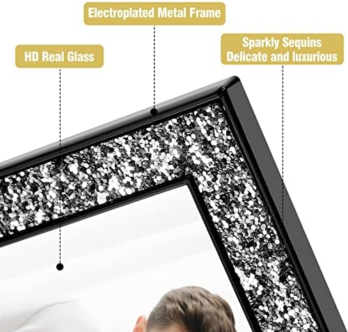 Hikwadery 8x10 Frame slike Glitter, crna Bling Photo Okvir sa HD Realom staklom, za prikaz zida ili stola