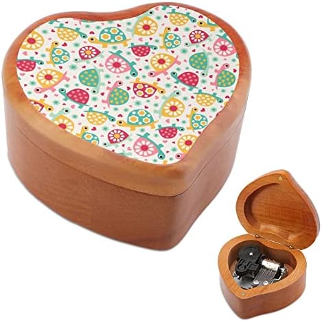 Crtani kornjača uzorak Drvena muzička kutija Oblik srca Muzičke kutije Vintage Wood Box za poklon