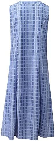 Ženske Casual Midi haljine Stripe Button V izrez sarafan sa džepovima duge ljetne haljine bez rukava Boho a-Line Swing haljina