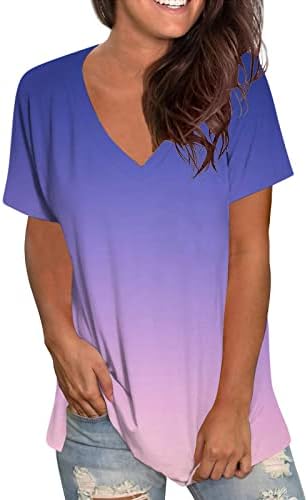 HGCCGDU 2023 Ljetni V izrez Žene Dressy Casual Chort rukav Baggy Tunic Tops Gradient Tie Dye Basic Tee majica Bluza