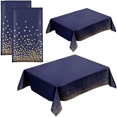 RosyDecor 2 paket plava sa zlatnim tačkama stolnjak plastike za jednokratnu upotrebu plava stolnjaci za pravougaonik tabele 54 x 108