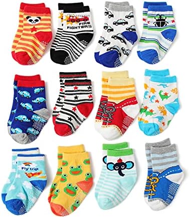 Dashion 12 pari Unisex Baby Organske pamučne čarape Neklizne čarape za dijete Protuklizne čarape za gležnjeve za novorođenčad i djecu
