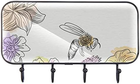 Ručno izvučene akvarelne pčele i cvijeće Print kaput nosač zida, ulazni nosač kaputa sa 4 kuka za kapute kapute za ručnik torbica