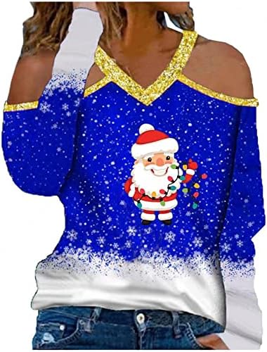 Božićna majica s dugim rukavima s božićom za žene slatki smiješni blok u boji, halter bluza bez kaiševa