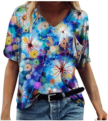 Vintage prozračne dukseve labave majice za žene kratki rukav gradijent kvadratnog vrata trendi Casual Summer