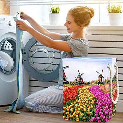 Inhomer cvjetna polja i vjetrenjača 300d Oxford PVC vodootporna odjeća Hamper velika korpa za veš za ćebad igračke za odjeću u spavaćoj sobi