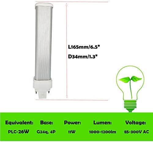 E-Simpo 2-Pack 11w G24Q GX24Q-3 LED 4-pinska sijalica zamijenite PLC 26W CFL zamjena horizontalne pl stropne ugradne Retrofit lampe