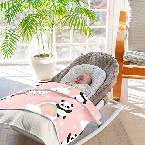 Swaddle pokriva panda duga ružičasta pamučna pokrivačica za dojenčad, primanje pokrivača, lagana mekana prekrivačica za krevetić,