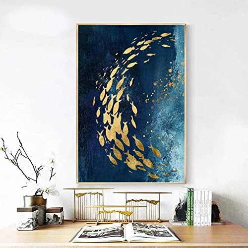 Ručno oslikana vertikalna uljana slika - apstraktna škola zlatne ribe velike veličine ulazne umjetničke uljane slike na platnu,moderna