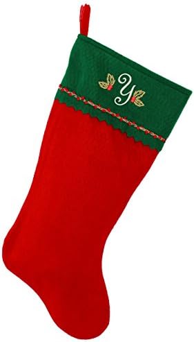 Monogramirani me vezeni početni božićni čarapa, zeleni i crveni filc, početni y
