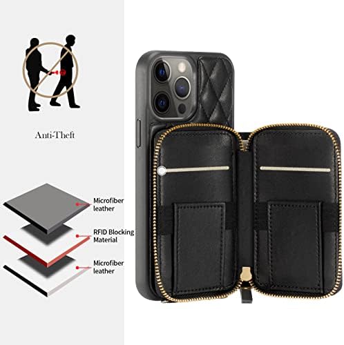 LAMEEKU kompatibilan sa futrolom za iPhone 12 Pro novčanik, futrolom za držač kartice za magnetno bežično punjenje Crossbody torbica za novčanik prošivena kožna RFID futrola za punjenje kompatibilna sa iPhoneom 12 Pro, 6,7 inča-Crna
