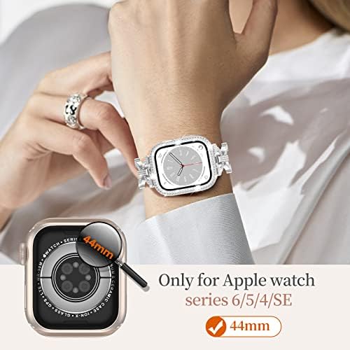 Sloid Apple Watch Women Band & Case kompatibilan sa iWatch-om samo na licu od 44 mm, 3 pakovanje elastičnog najlonskog rastezljivog nosača za ručni nosač sa blikovima dijamantskih prekrivača