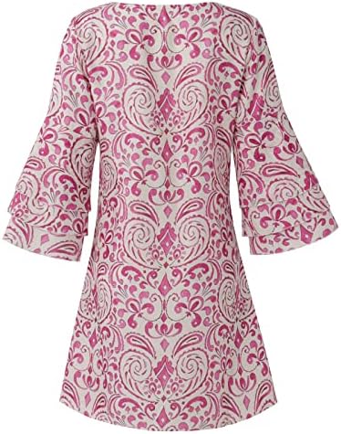 Haljina za žene, casual 3/4 rukava V izrez cvjetna mini haljina 2023 ljetne vintage SPLICED LAFENIRANE TUNIC