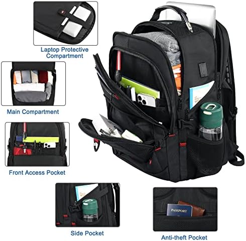 Z-MGKISS izuzetno veliki putni ruksak, ruksak za Laptop, TSA ruksak 17,3 inča, 50 L izdržljiv ruksak protiv krađe 17 inča veliki poslovni ruksak pokloni za muškarce & žene, vodootporna torba sa USB-om, Crna