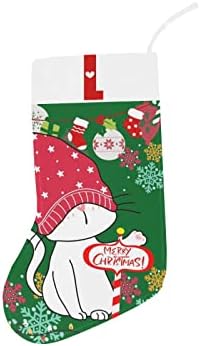 Monogram Santa Cat Božićne čarape sa slovom L i srce 18 inča Veliki zeleni i bijeli