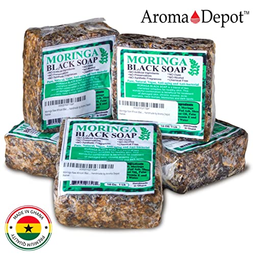 Aroma Depot MORINGA sirovi afrički crni sapun 2 lb / 32 oz prirodni sapun za akne, ekcem, psorijazu, uklanjanje ožiljaka za pranje