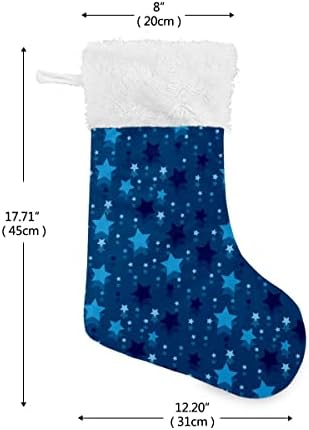Božićne čarape plave zvijezde uzorak mornarica Bijela plišana manžetna Mercerizirana obiteljski odmor Velvet Personalizirani veliki
