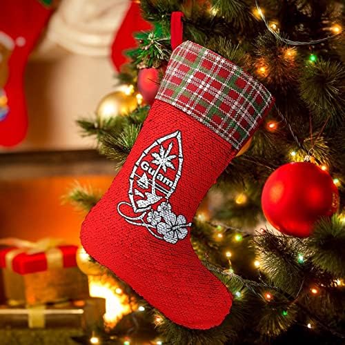 Guam Hibiscus Sequin Božićne čarape za odmor Reverzibilna boja Promjena magične zalihe za Xmas Tree Kamin Viseće čarape