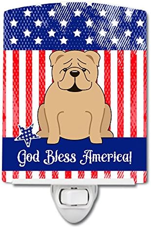 Caroline's Treasures BB3119CNL Patriotic USA engleski Bulldog Fawn Ceramic Night Light, kompaktan, ul-certificiran, idealan za spavaću