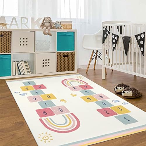 Topotdor Rainbow Sky Hopscotch Game Prostirke, dječje reproduktne prostirke mekim podnim tepihom za spavaću sobu vrtić, odličan poklon za djevojčice i dječake, 47 x 71