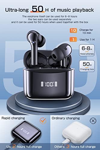 INSBS bežični ušni uši Bluetooth 5.3 Slušalice dodirne kontrole sa bežičnim punjenjem CASE IPX7 Vodootporni stereo uši u uši ugrađeni mikrofon u ugrađenim ušima