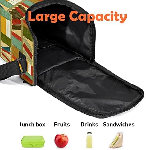 Vintage polica za knjige pozadinska torba za ručak za višekratnu upotrebu velika vertikalna kutija za ručak s podesivim remenom za rame