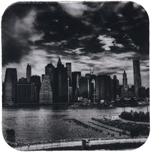 3dRose CST_98356_3 NYC, crno-bijeli, East River, Skyline-keramički podmetači za pločice, Set od 4