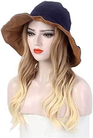 Dhtdvd ženski šešir za kosu crna nijansa Ribarski šešir perika Plus šešir dugi Kovrčavi Zlatni šešir