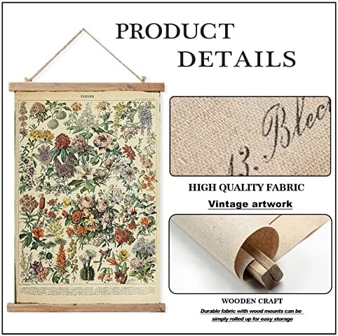 ABoby Vintage Wildflowers viseći Poster, Retro stil botaničkih zidnih umetničkih grafika, štampan na platnu sa drvenim okvirima, spreman za kačenje