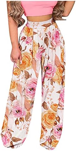 Široke palazzo pantalone za žene za žene cvjetni print ljetni boho hlače za plažu visoke struk labave ležerne rastezljive salonske