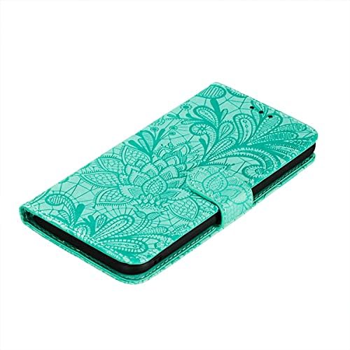 Ysnzaq Samsung Galaxy M32 torbica za novčanik, čipkasti cvijet PU kožna magnetna Kopča Sa postoljem i držačem za džepne kartice za novac poklopac telefona za Samsung Galaxy M32 LC Green