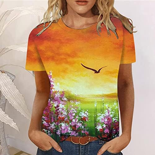 Ženska majica kratki rukav Crewneck vrat broda pamuk grafička slika slikanje tisak cvjetni ručak bluza majica
