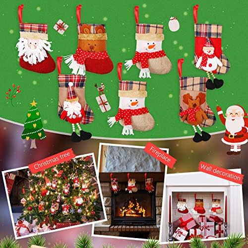 30 komada Mini božićne 3D čarape, 6,3 inčne male božićne čarape Bulk poklon mini Xmas Čarape Santa, Snowman, Reindeer Vintage Božićne čarape za božićnu dekoraciju na otvorenom