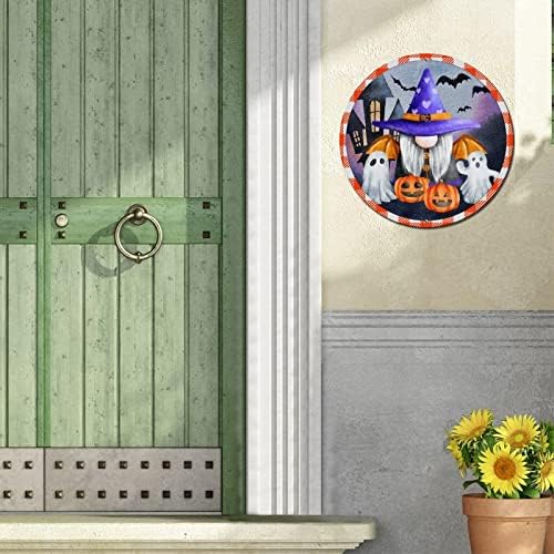 Okrugli metalni limenski znak i buffalo plairani buffeni veš za Halloween vijenac od metalne umjetnosti otisci u nevoljenim zidnim vratima za zidni zid zidni zid viseći Halloween dekor 9 inčni