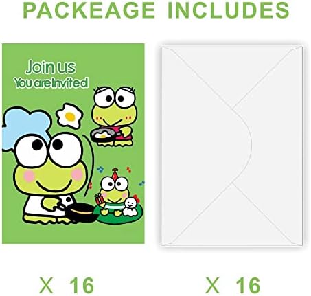 Boykim 16 pakirajte žabu Keroppi rođendanske pozivnice sa kovertama za žabu keroppi rođendanske potrepštine i ukrasa