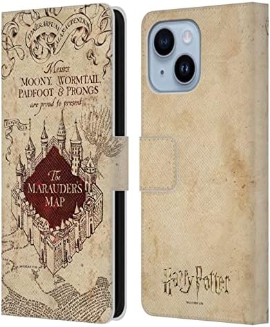 Dizajn glave zvanično licencirani Harry Potter Marauderova karta Zatvorenik Azkabana II kožna knjiga novčanik futrola kompatibilna sa Apple iPhone 14 Plus