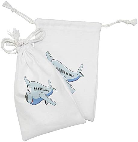 Lunadljiva crtana torbica od 2, nasmiješena komercijalna aviona znakova za zračni put Zabavni otisak, mala torba za vuču za toaletne potrepštine maske i favorize, 9 x 6, blijedo plavo plavo plavo plavo